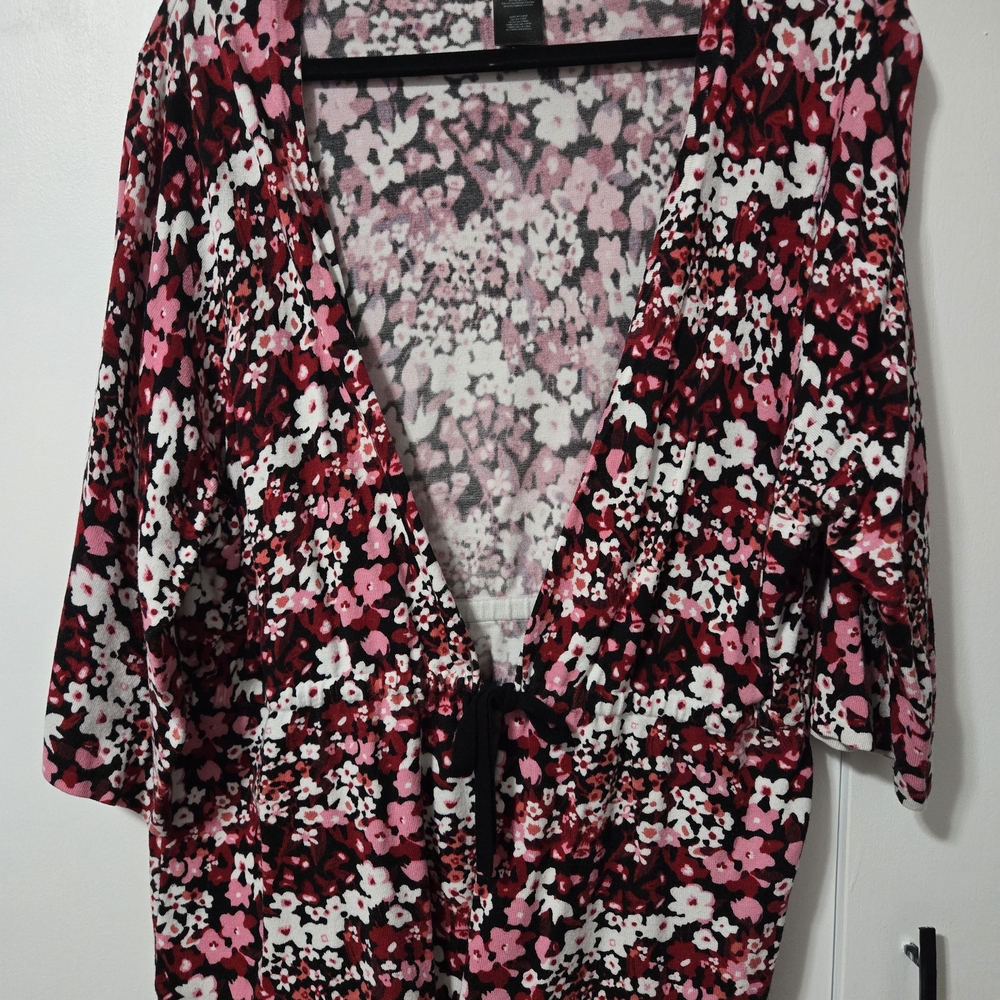 Style & Co. Pink and Black Floral Cardigan